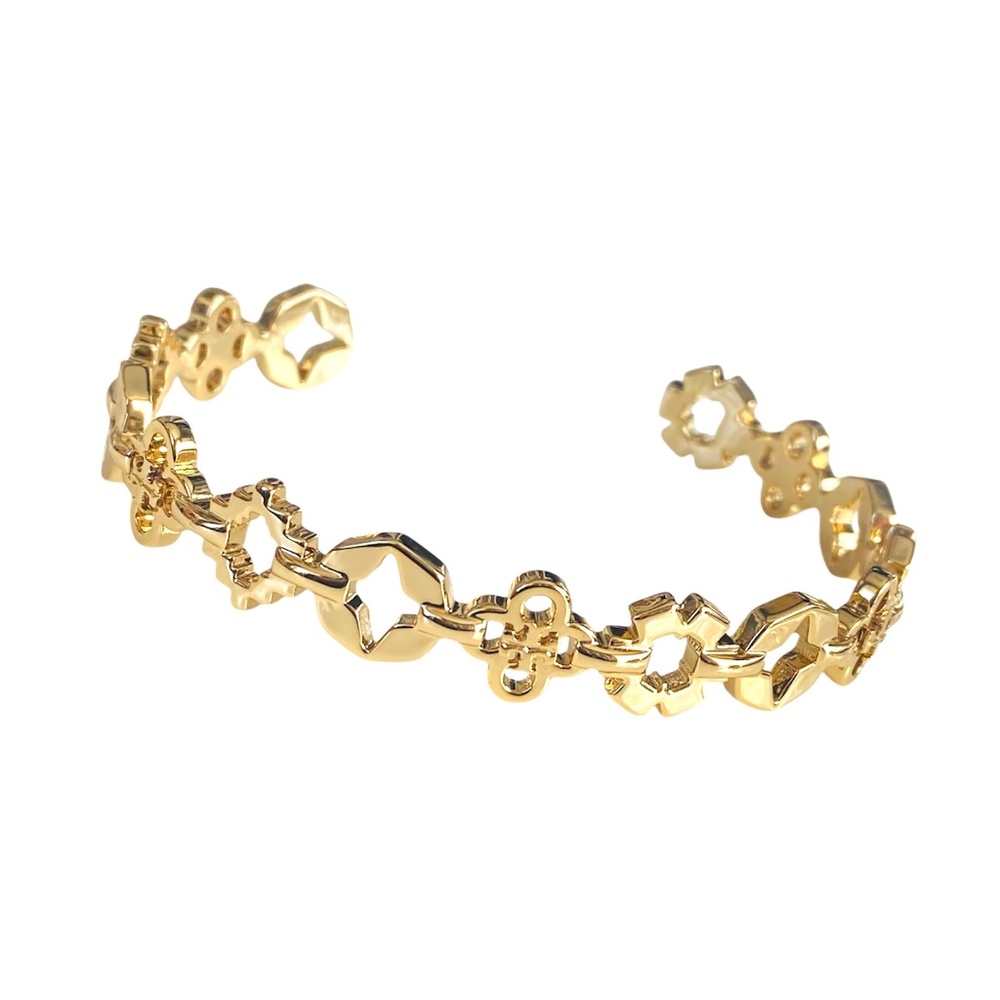 NWT Tory Burch 18k GP Multi Motif Gold Cuff Clovers Rtl $240